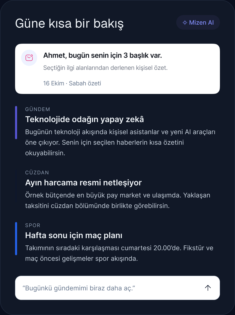 Mizen AI günlük özet önizlemesi